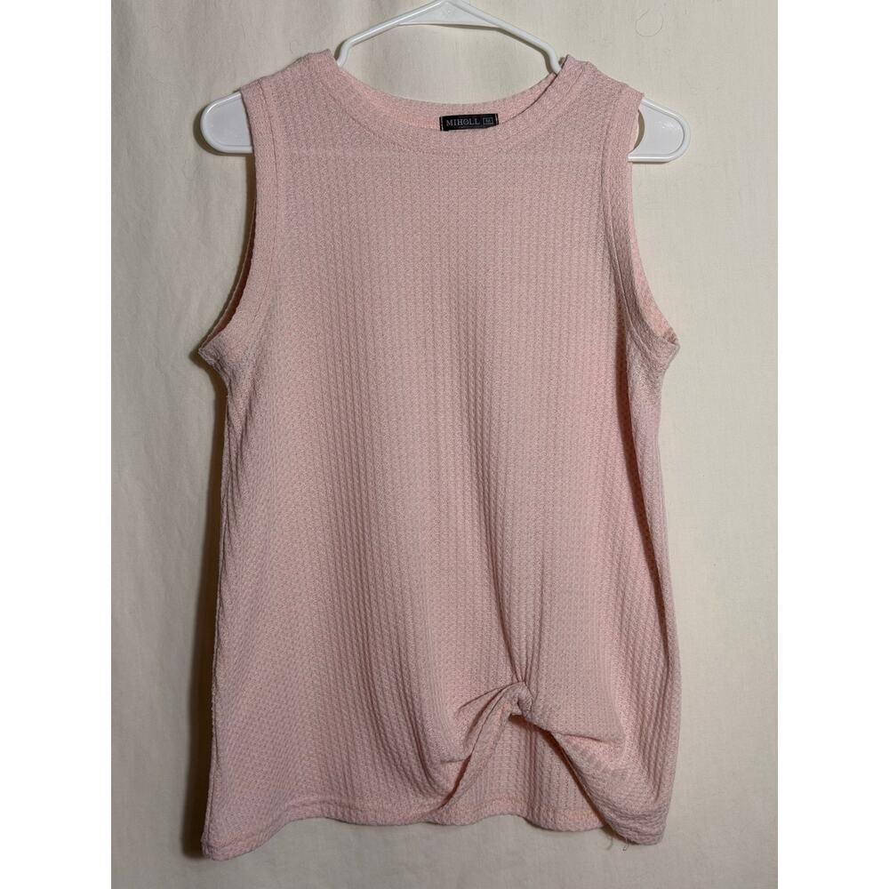 MIHOLL Blush Pink Waffle Knit Tank Top Medium Front Knot